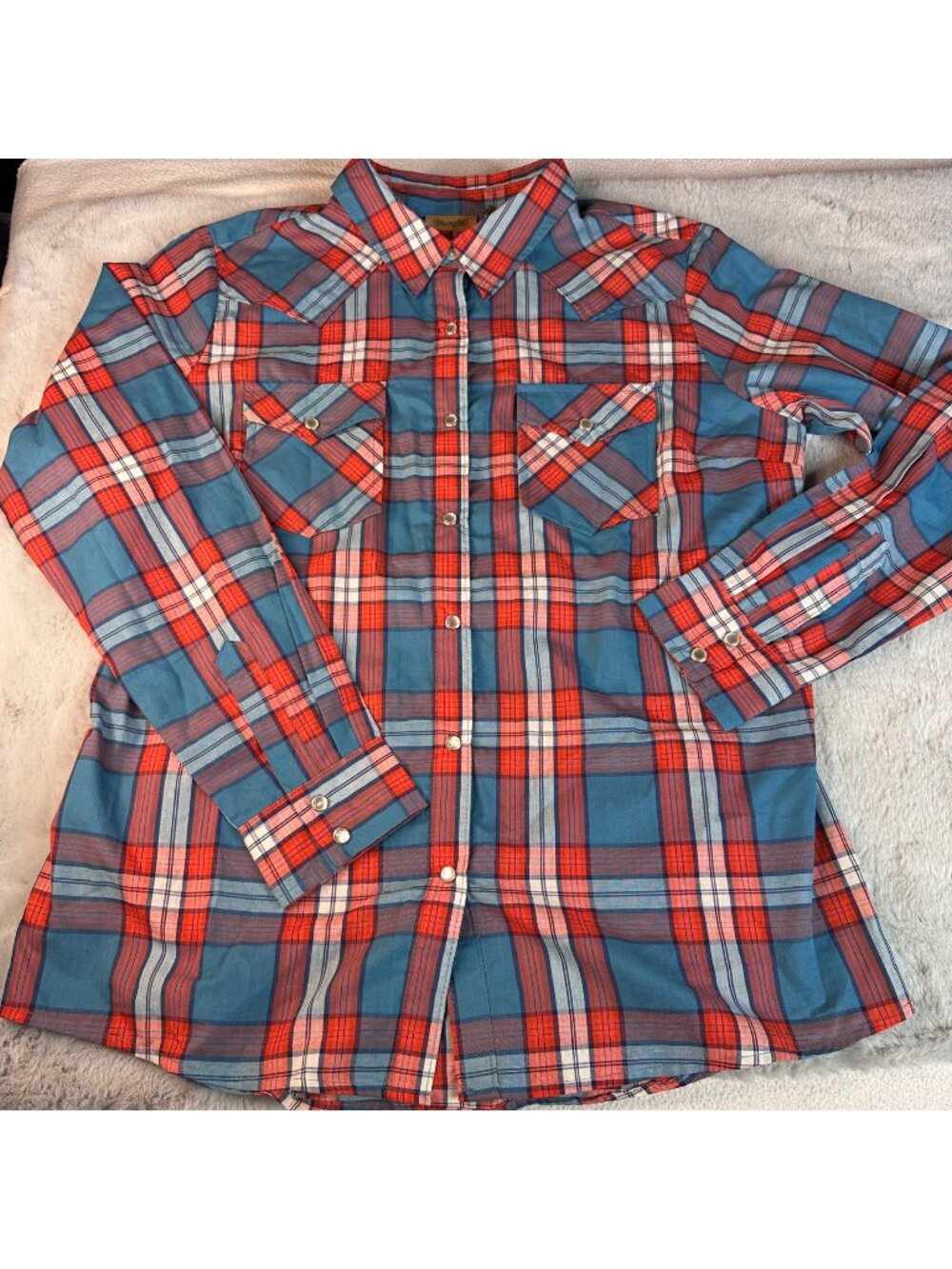 Wrangler Shirt‎ Womens Large Pearl Snap Button Up Plaid Western Cowgirl Country